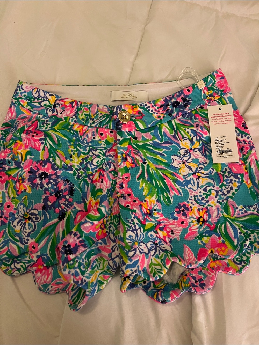 Lilly Pulitzer Multicolor Floral Scallop Hem Shorts - Turquoise Pink Green